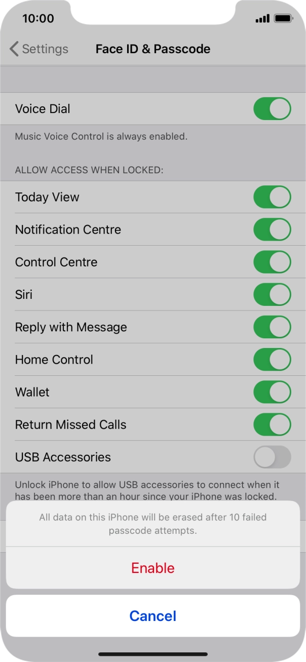 If you turn on the function, press Enable.