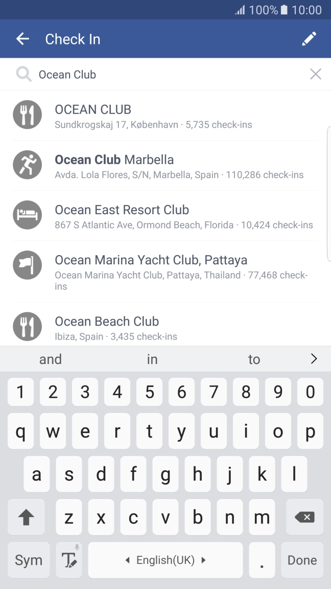 Press the required location.