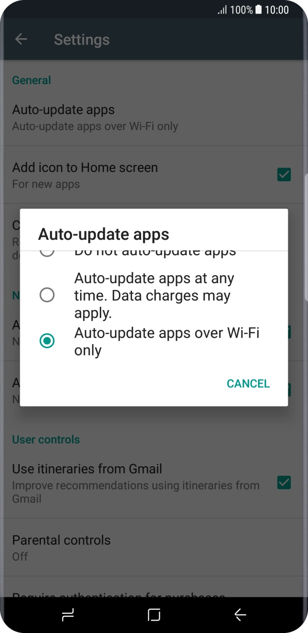 Press Auto-update apps over Wi-Fi only to turn on the function. Press Auto-update apps over Wi-Fi only to turn on the function.