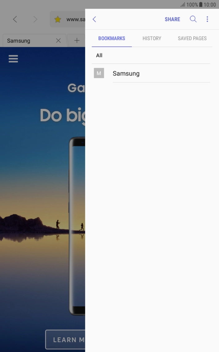 Press the required bookmark.
