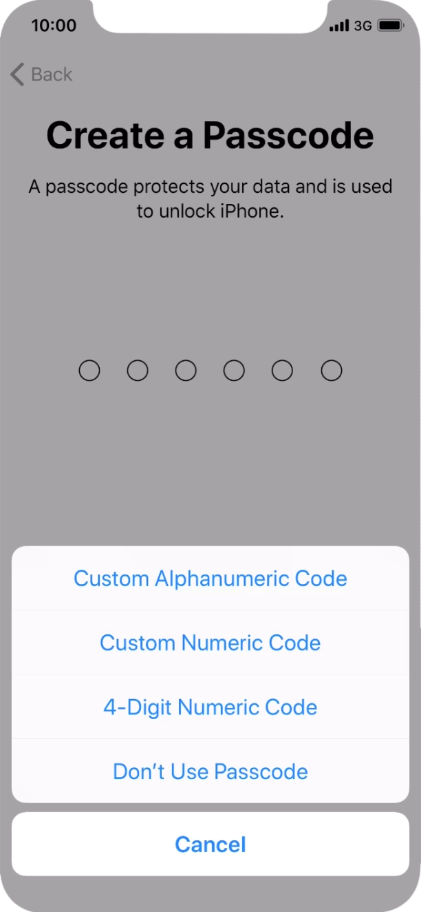 Follow the instructions on the screen to turn on use of phone lock code or press Don't Use Passcode.