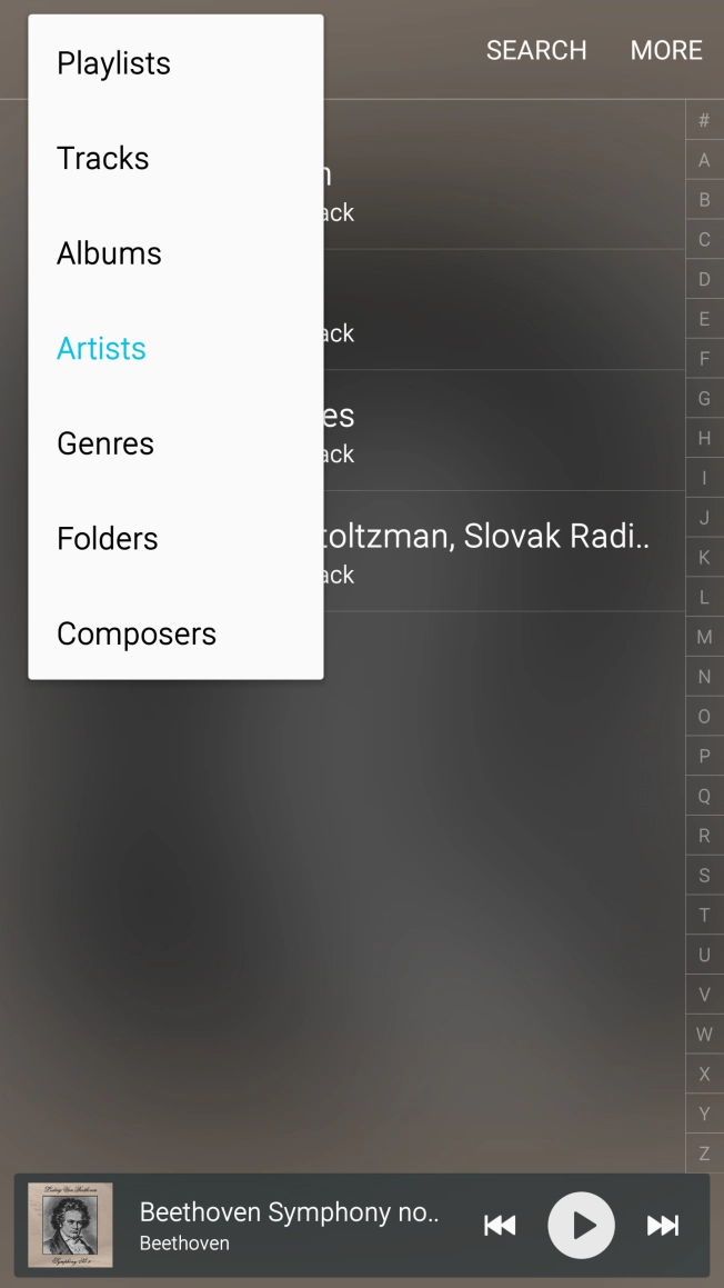 Press the required category and go to the required audio file.