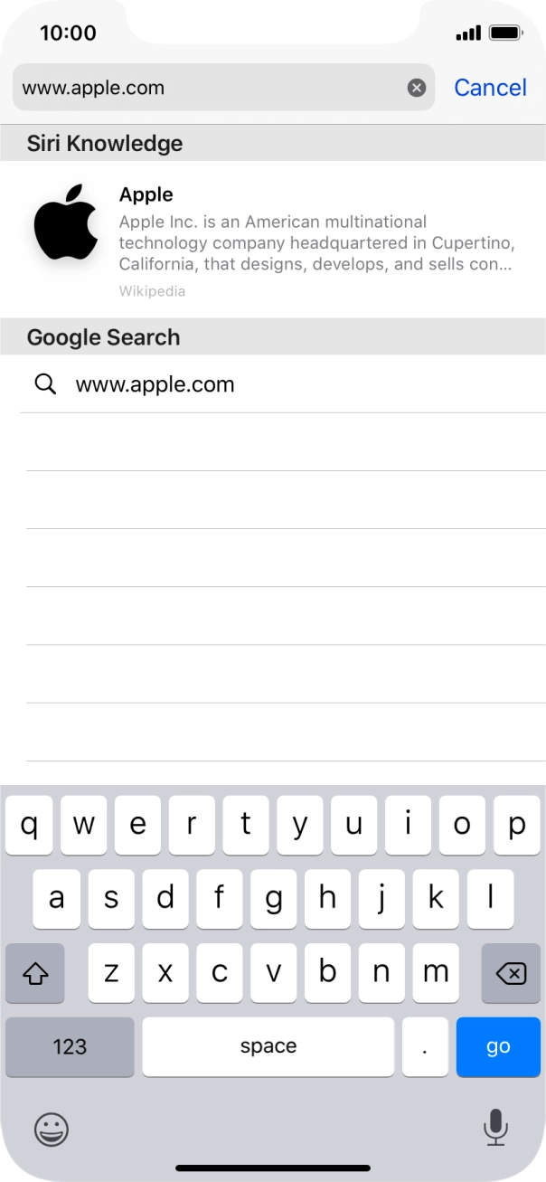 Key in the address of the required web page and press go.