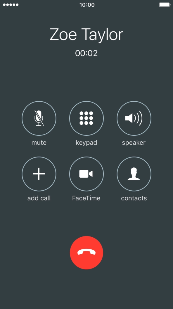 Press the end call icon to end the call and return to the home screen.