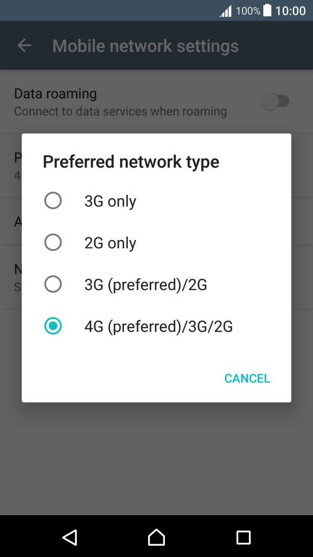 Press the required network mode.