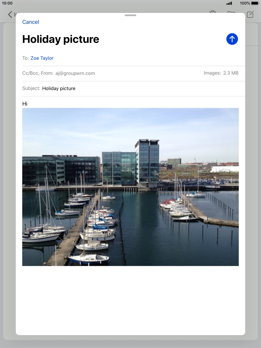 Press the send icon when you've finished your email.