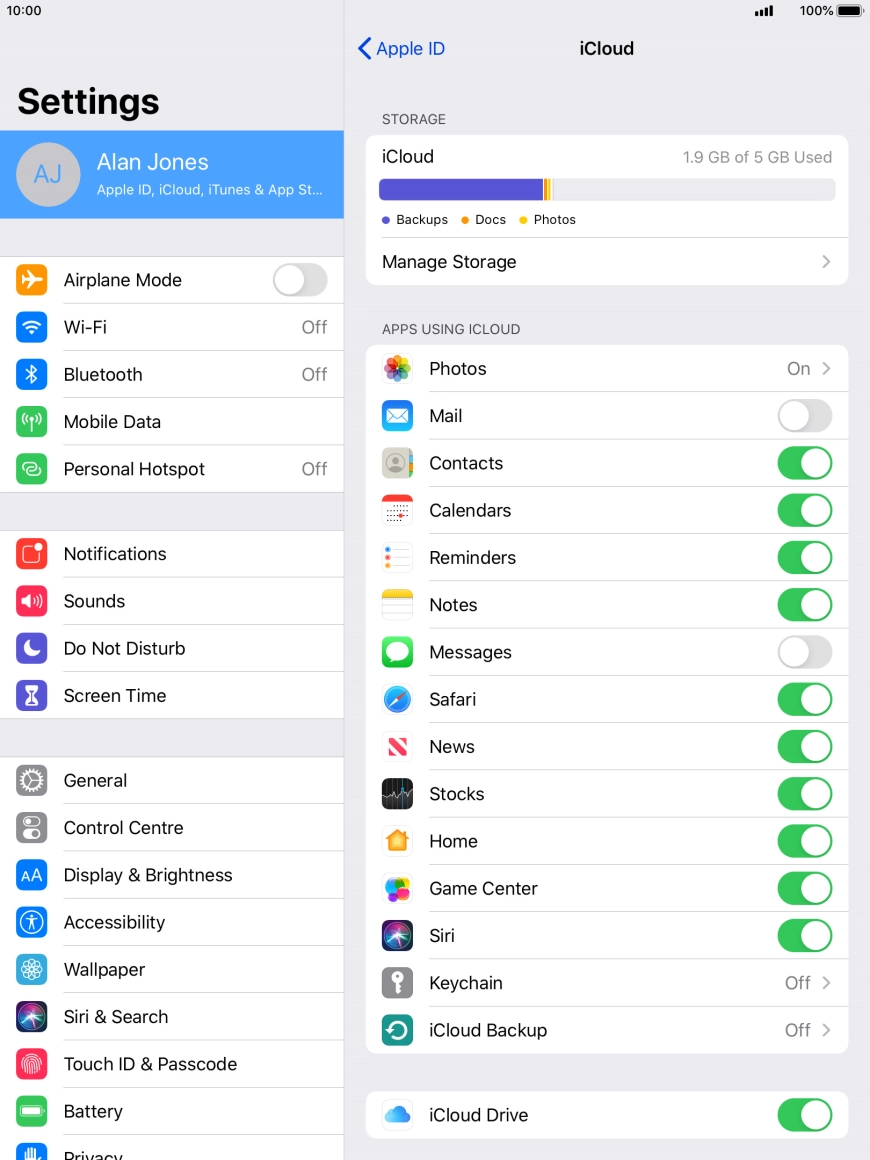 Press iCloud Backup.