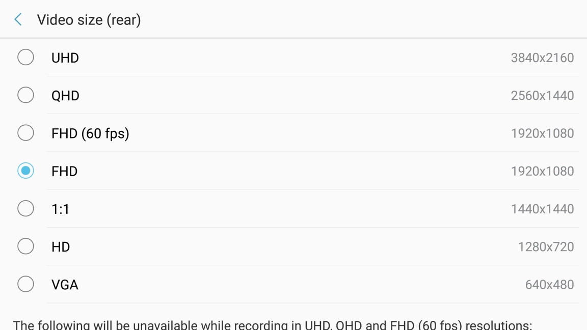Press the required setting.