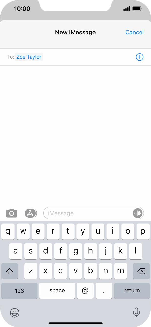 If the recipient can receive iMessages, iMessage is displayed in the text input field.