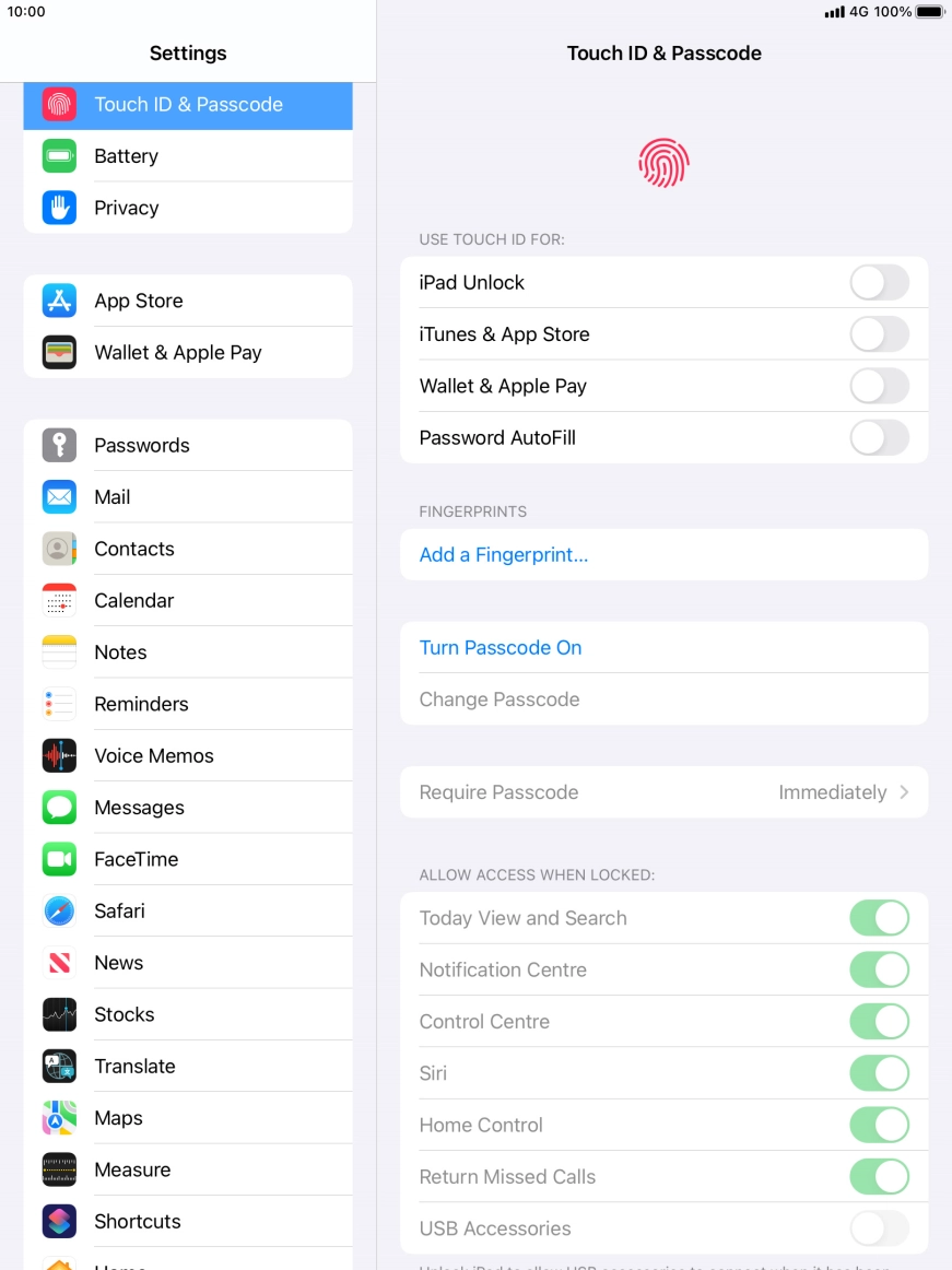 Press Turn Passcode On and key in a lock code of your own choice twice.