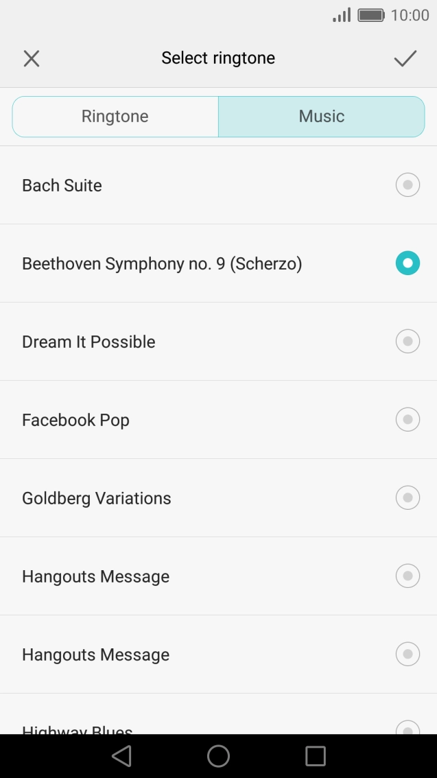 Once you've found a ring tone you like, press the confirm icon.