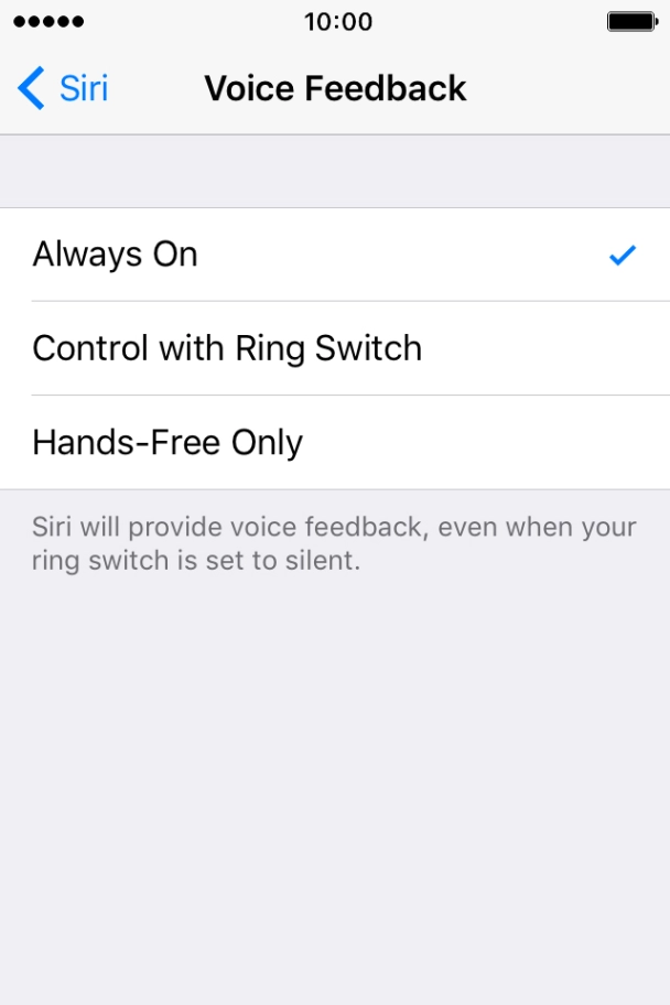 Press the required setting.