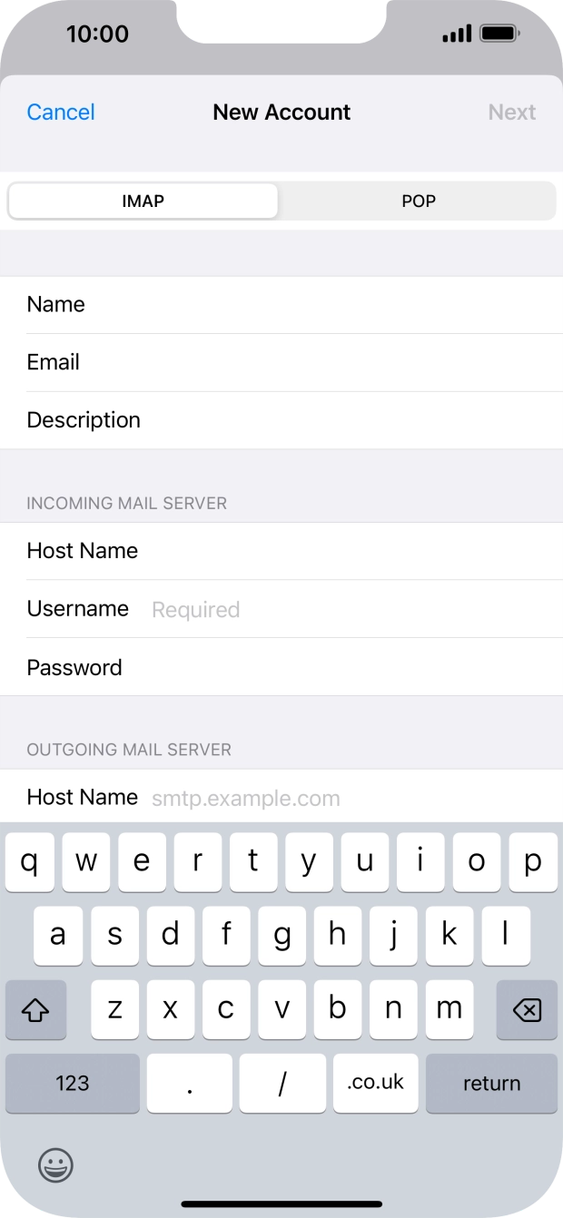Press Username and key in the username for your email account.