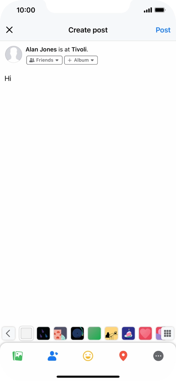 Write the required text and press Post.