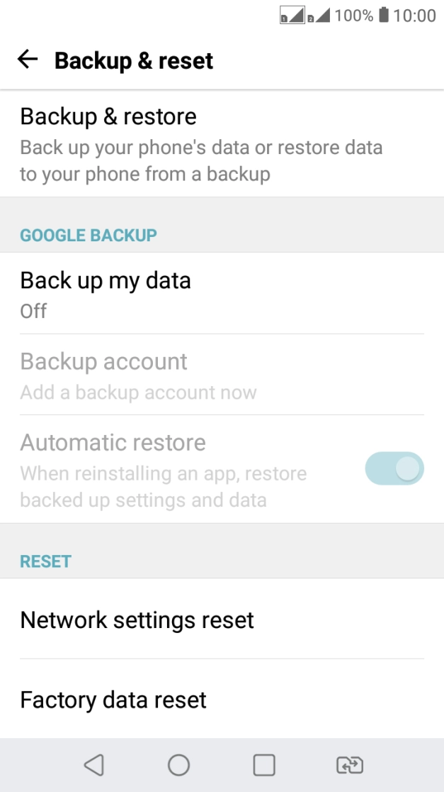 Press Factory data reset.