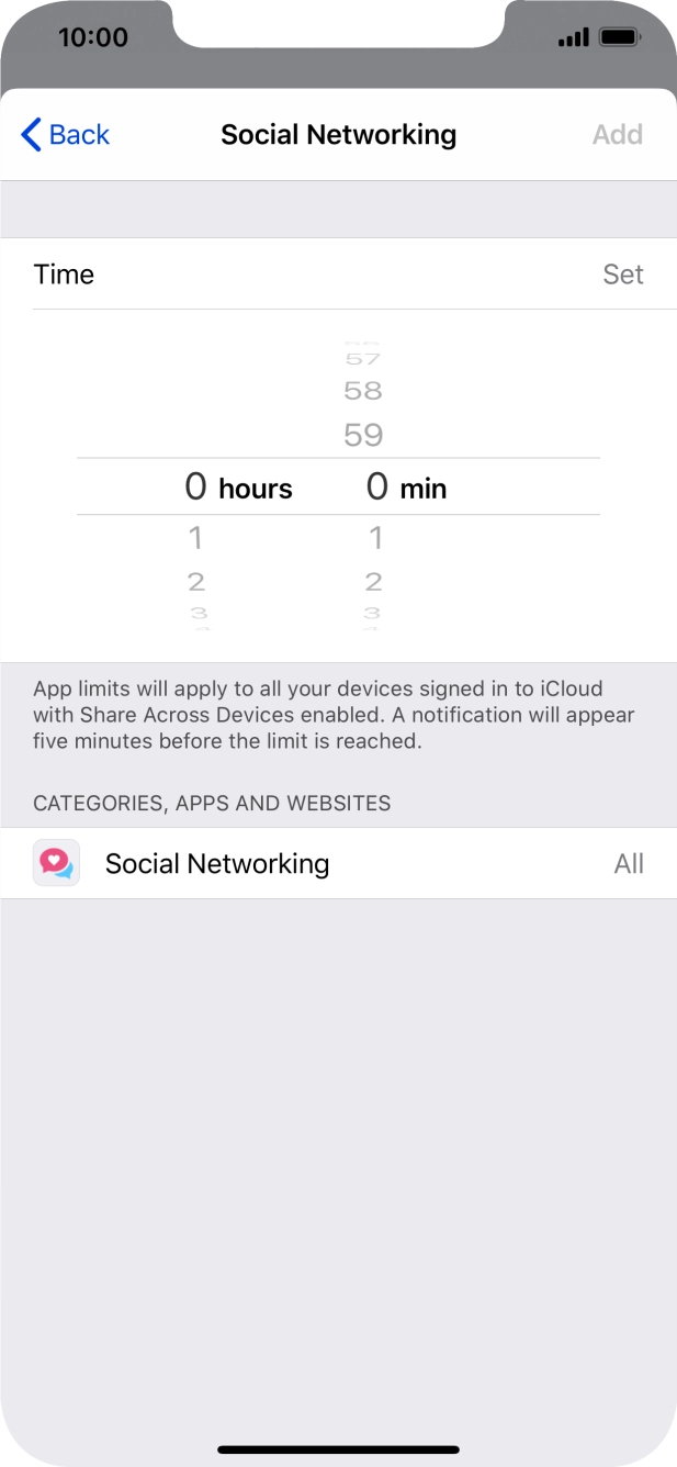 Set the required time limit for use of the selected category.