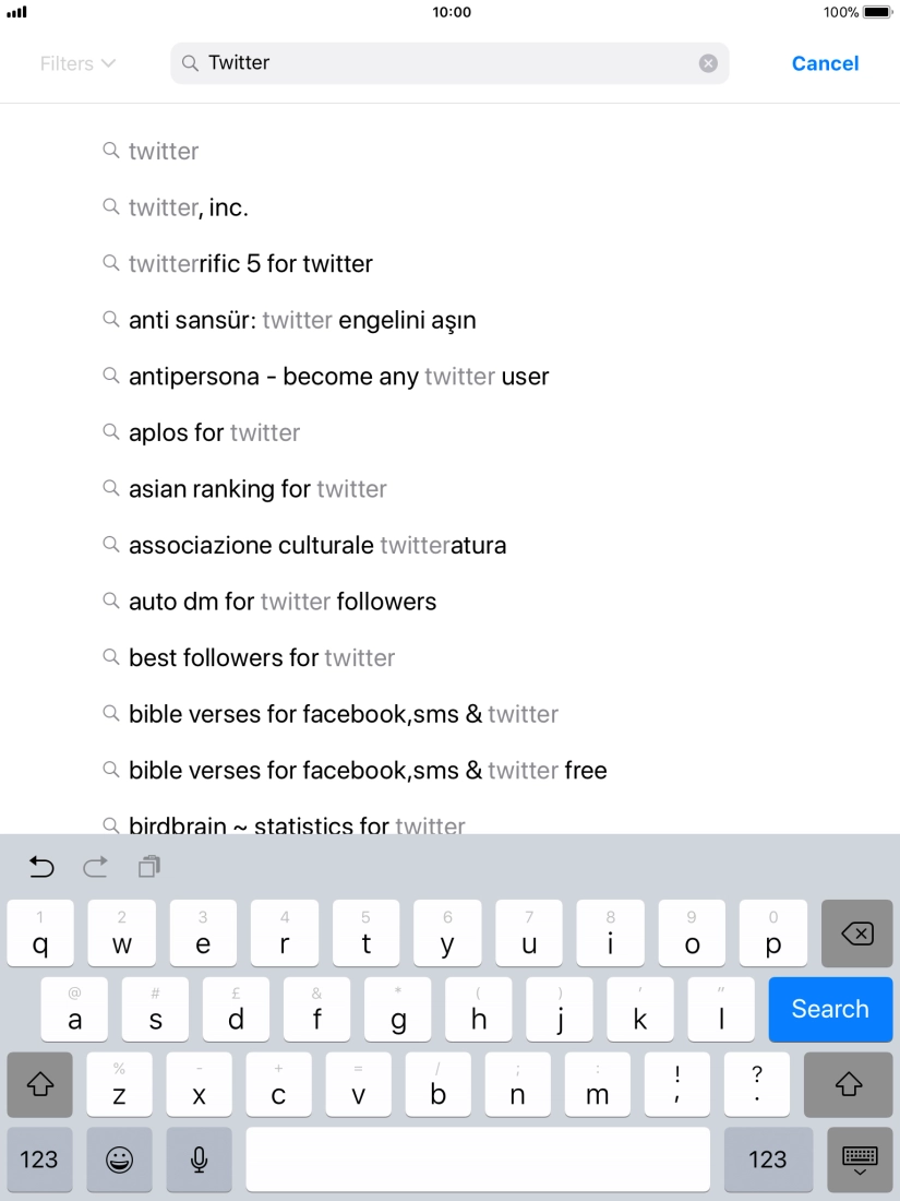 Key in Twitter and press Search. Key in Twitter and press Search.