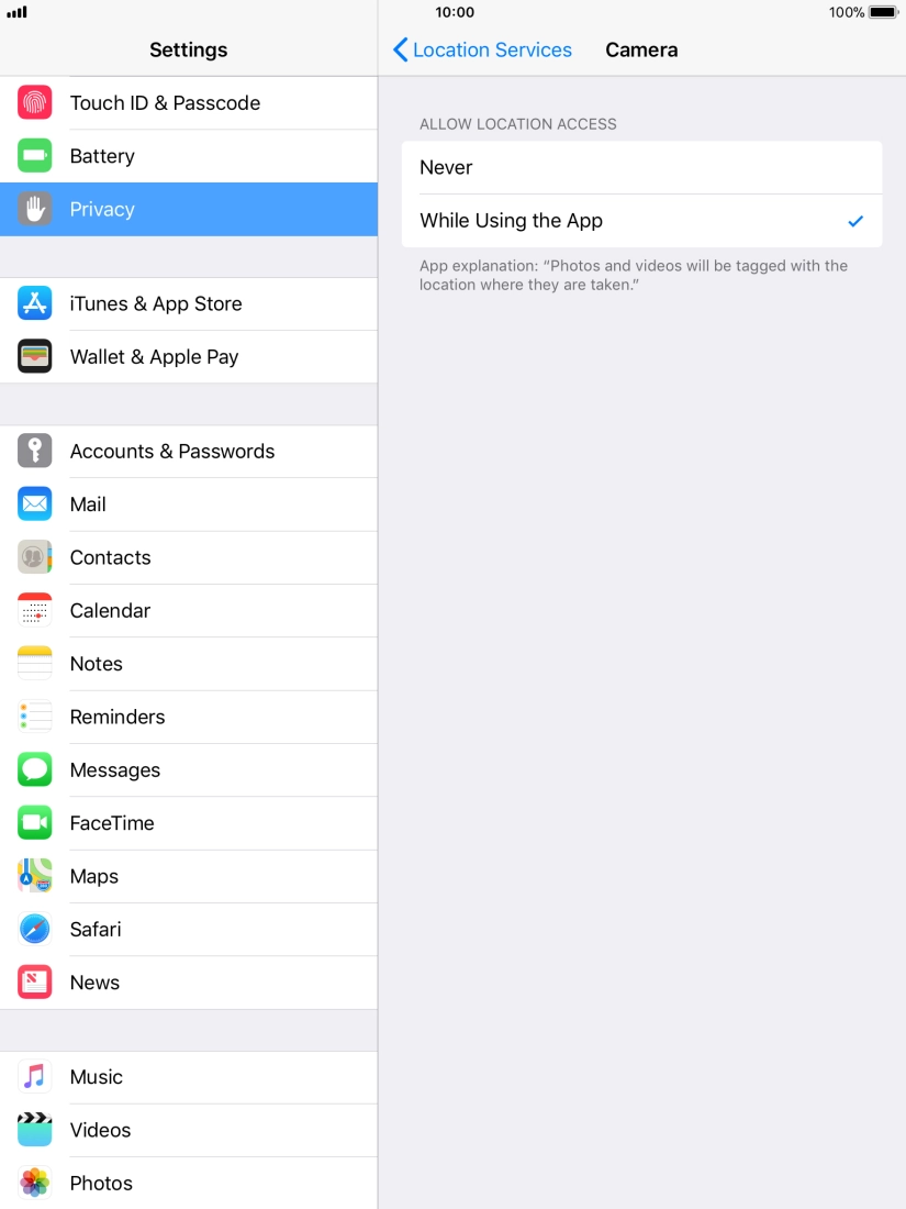 Press the required setting to turn the function on or off.