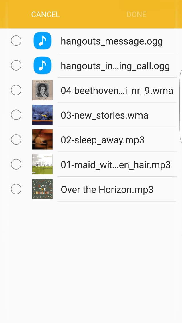 Press the required audio file.