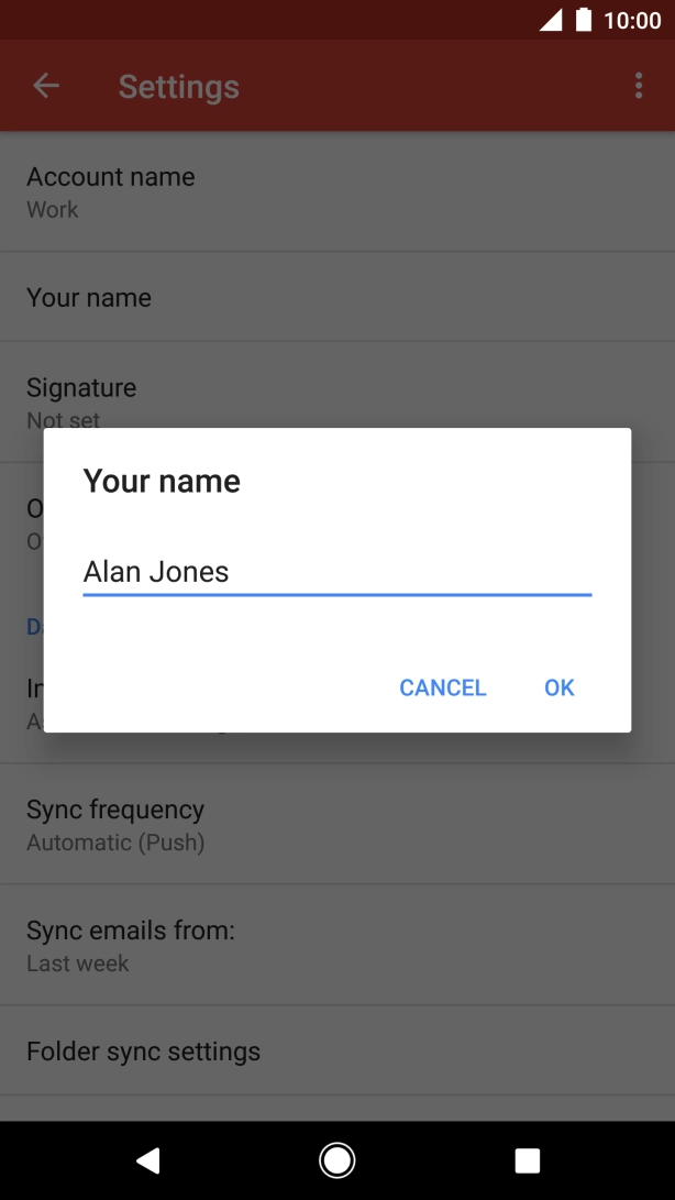 Key in the required sender name and press OK.