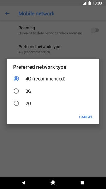 Press the required network mode. Press the required network mode.