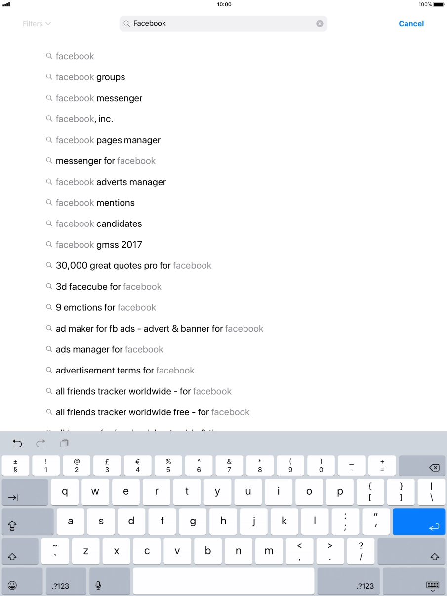 Key in Facebook and press enter.