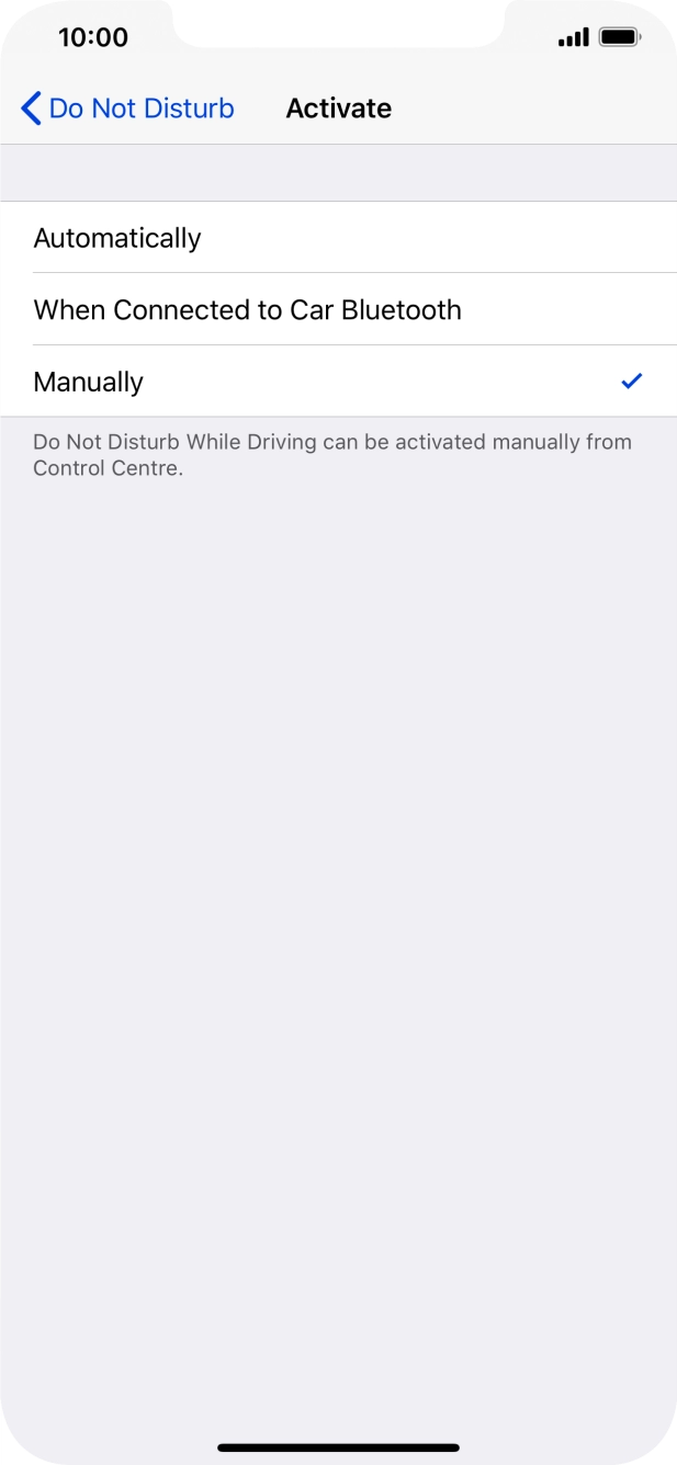 Press the required setting.