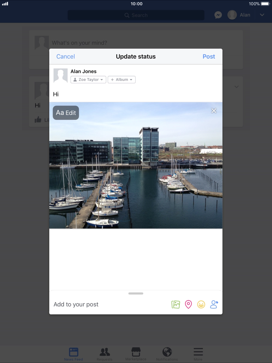 Write the required text and press Post.