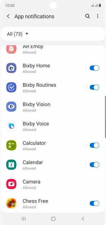 Press the indicators next to the required apps to turn the function on or off. Press the indicators next to the required apps to turn the function on or off.
