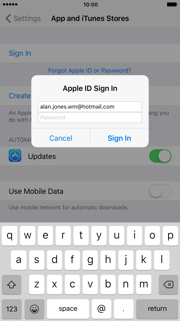 Press Password and key in the password for your Apple ID.