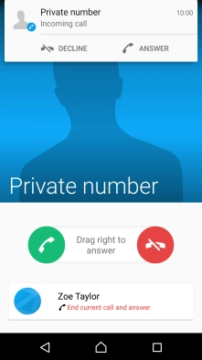 When you have an ongoing call, a new call is signalled by a sound. Press and drag the accept call icon right to answer the new call.