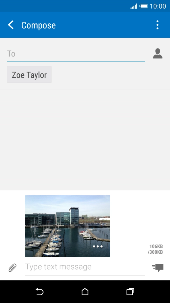 Press the text input field and write the text for your picture message.