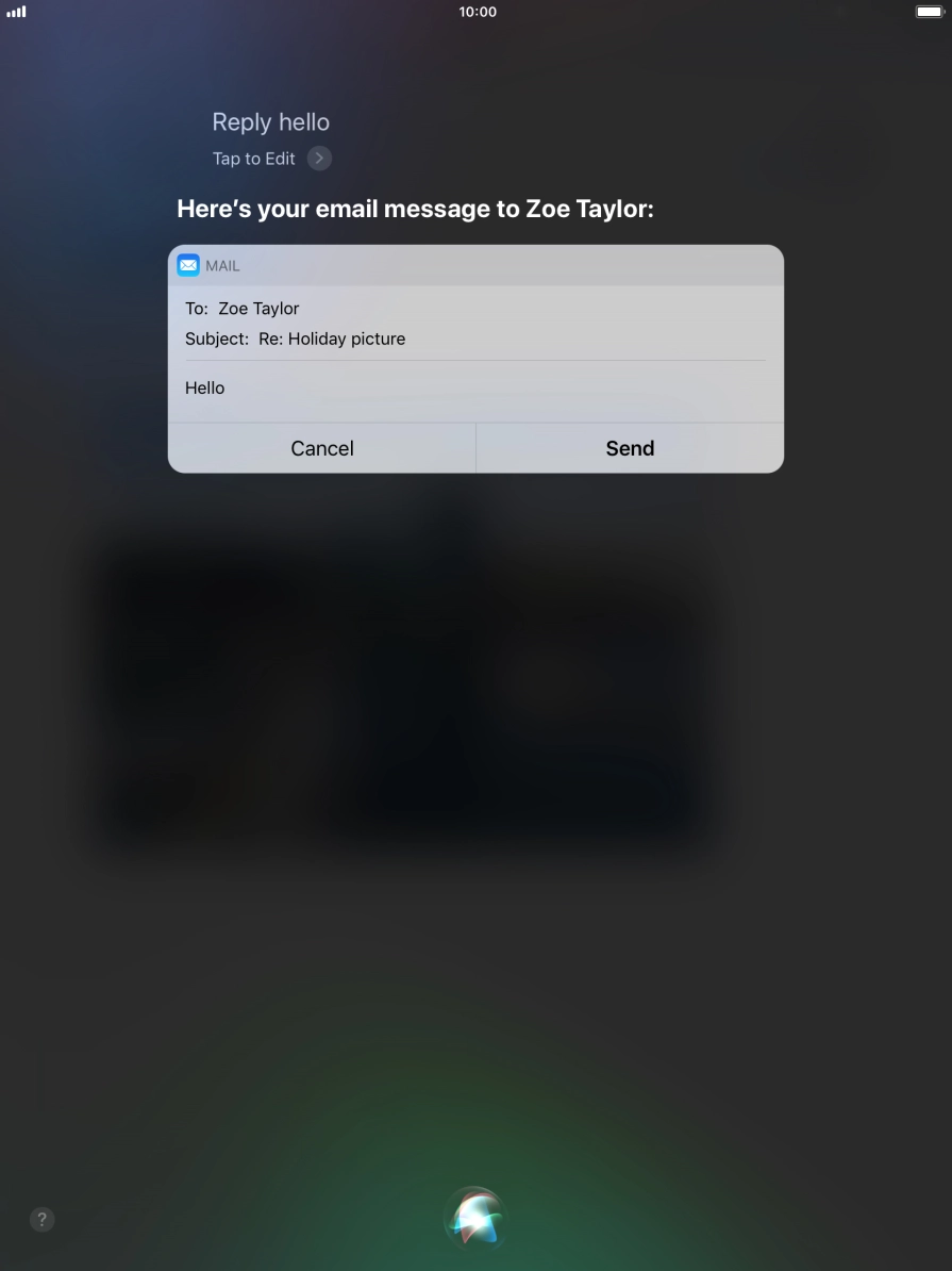 If an application is open on your tablet, such as a Mail, you can also use the functions available here, e.g.: REPLY [text].