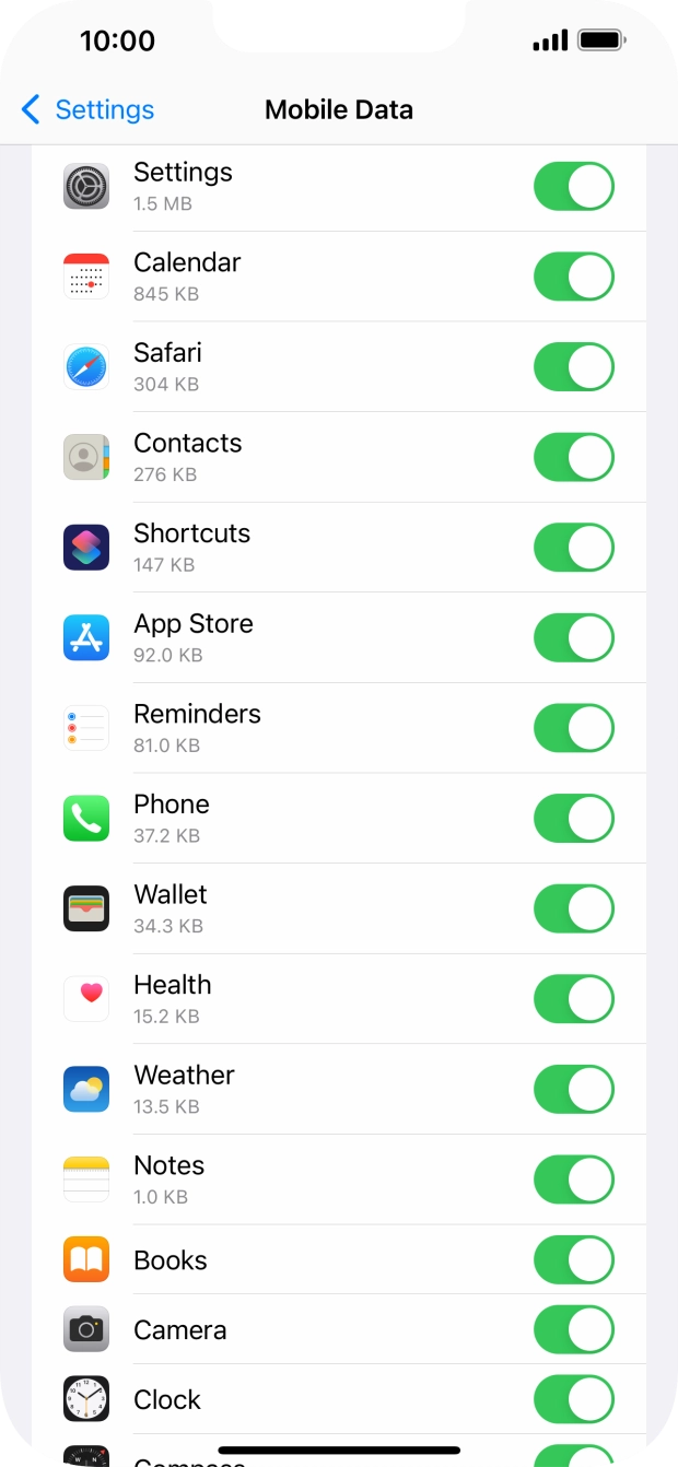 Press the indicators next to the required applications to turn the function on or off.