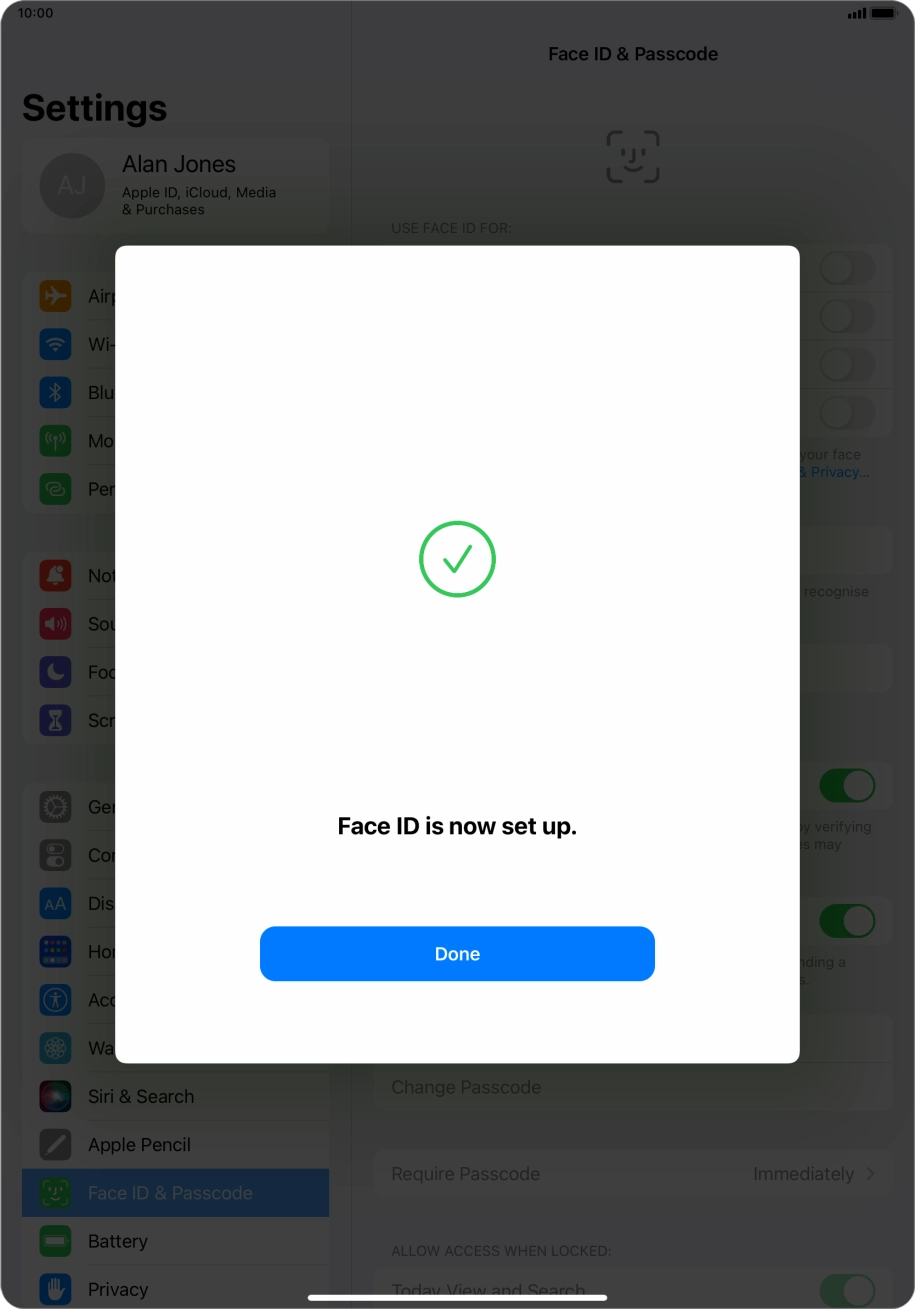 Press Done. If you haven't previously selected a lock code, key in a code of your own choice twice.