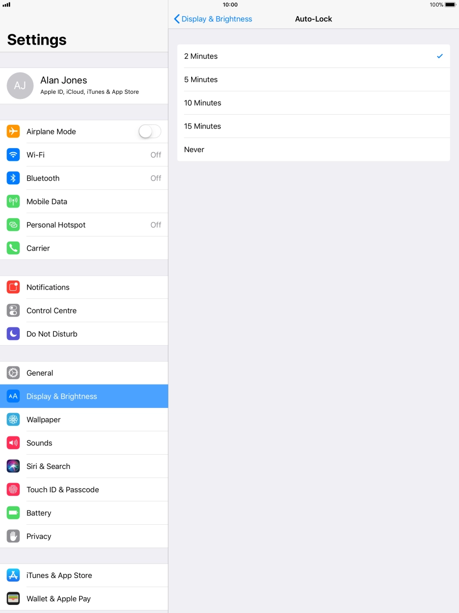 Press the required setting.