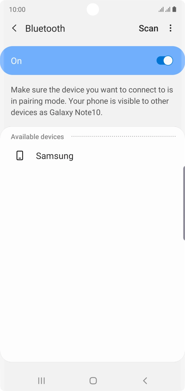Press the required Bluetooth device and follow the instructions on the screen to pair the device with your phone.