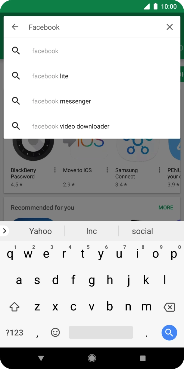Key in Facebook and press the search icon.