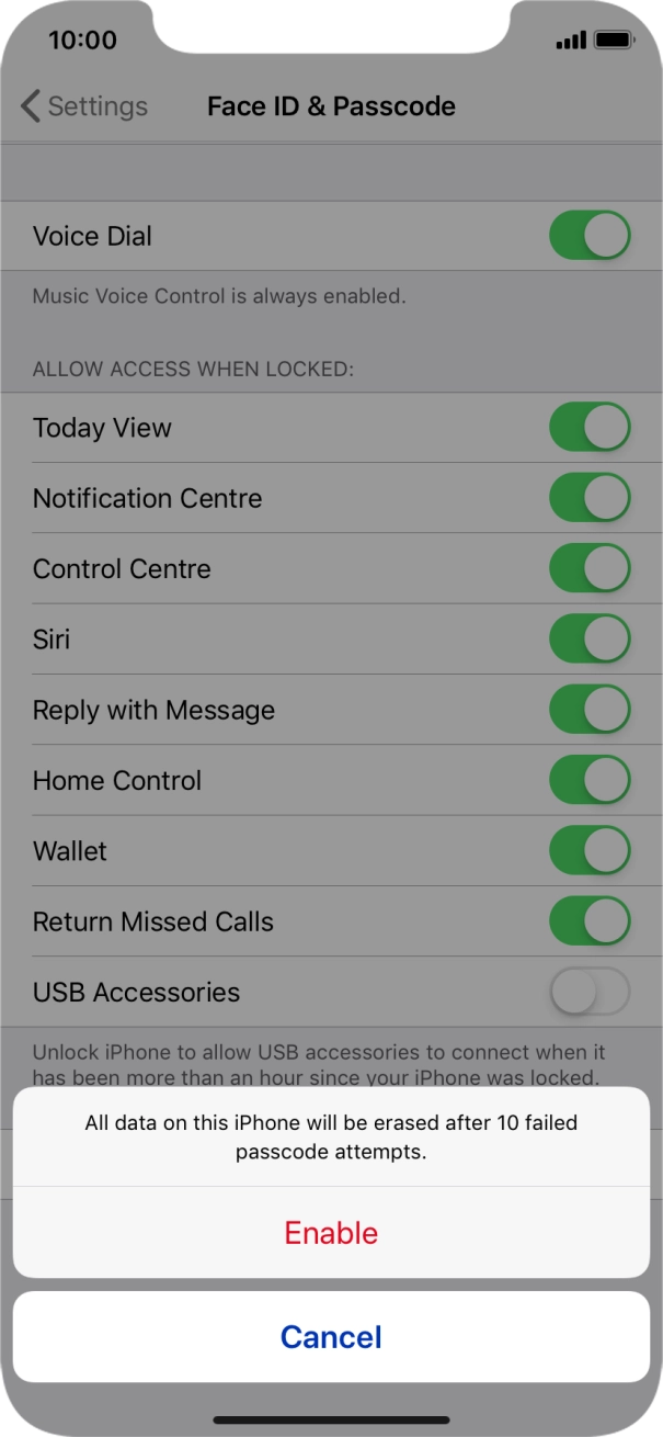 If you turn on the function, press Enable.