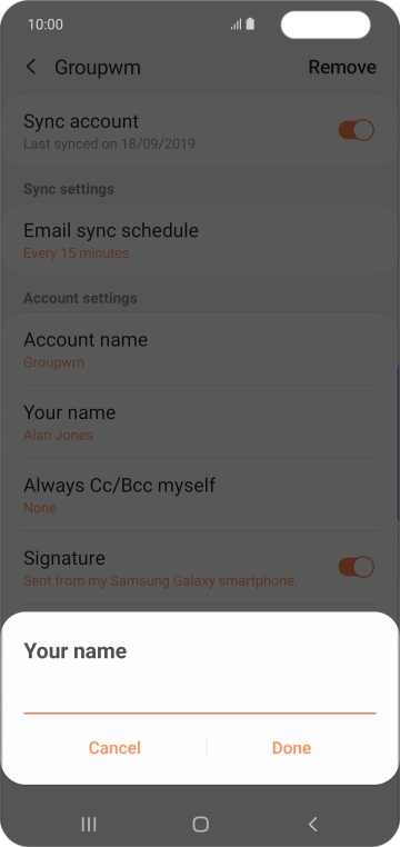 Key in the required sender name and press Done. Key in the required sender name and press Done.