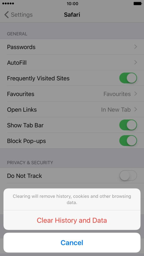 Press Clear History and Data.