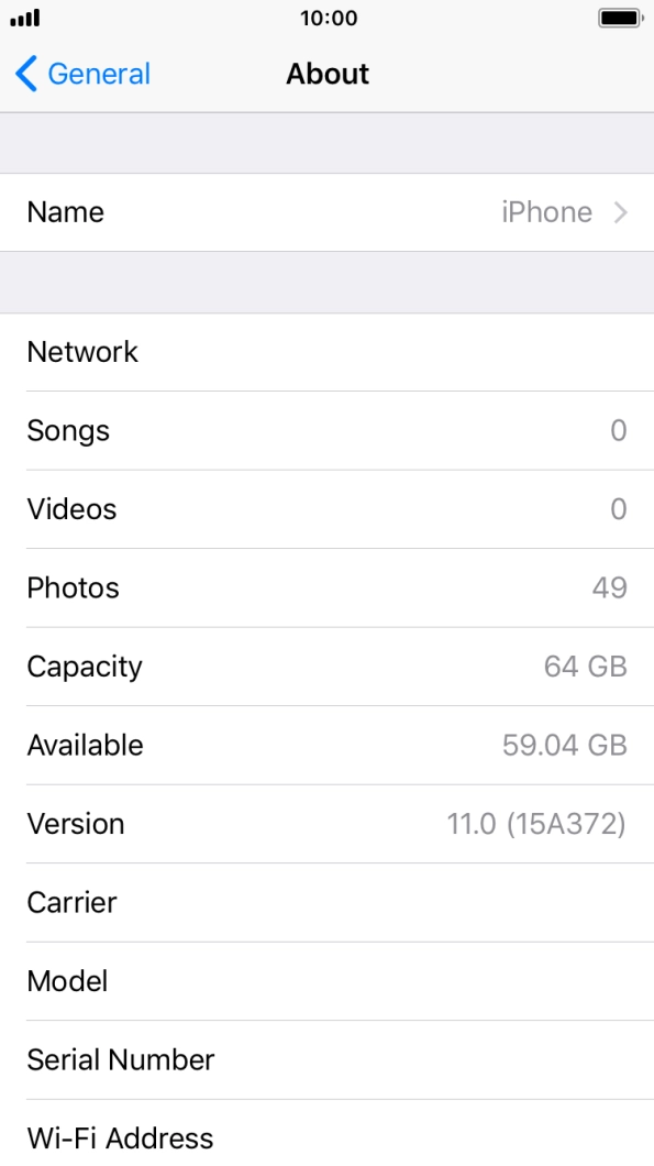 Your phone's software version is displayed next to Version.