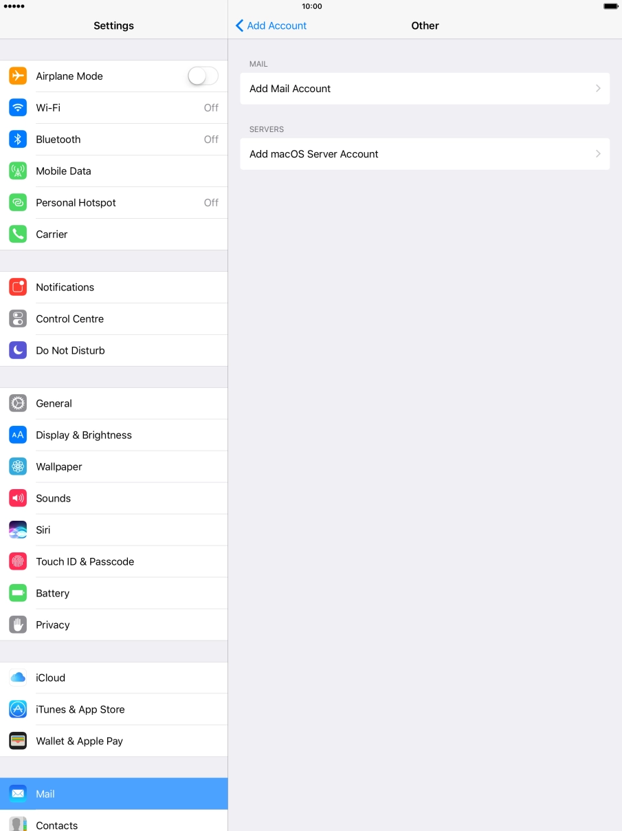 Press Add Mail Account. Press Add Mail Account.