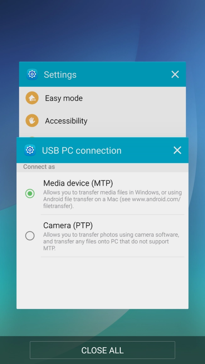 Press CLOSE ALL to end all running applications.