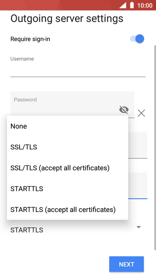 Press SSL/TLS (accept all certificates).