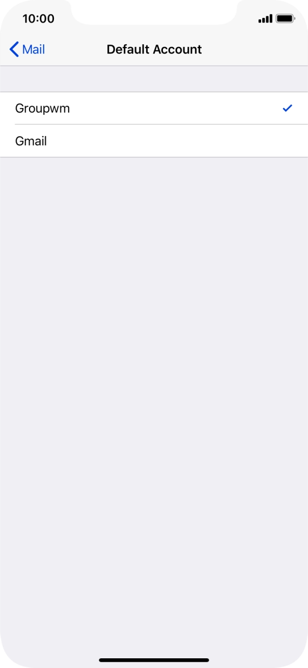 Press the required email account to select the email account as your default account. Press the required email account to select the email account as your default account.