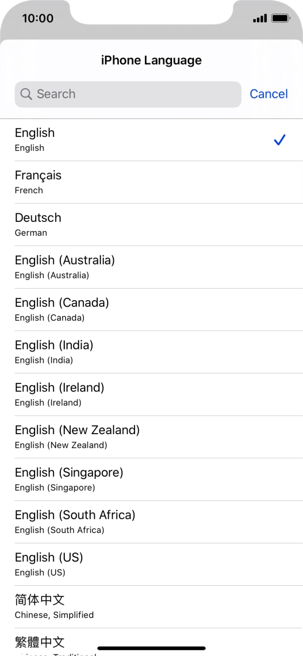 Press the required language.