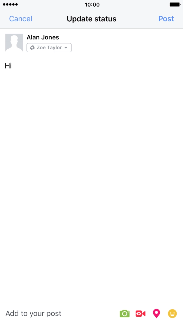 Write the required text and press Post.