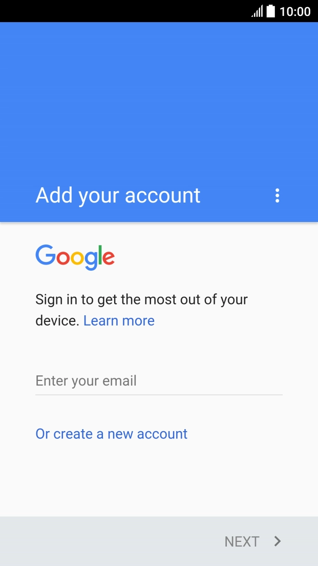 If you don't have a Google account, press Or create a new account and follow the instructions on the screen to create an account.
