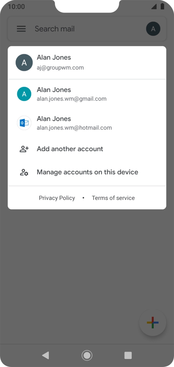 Press the required email account. Press the required email account.